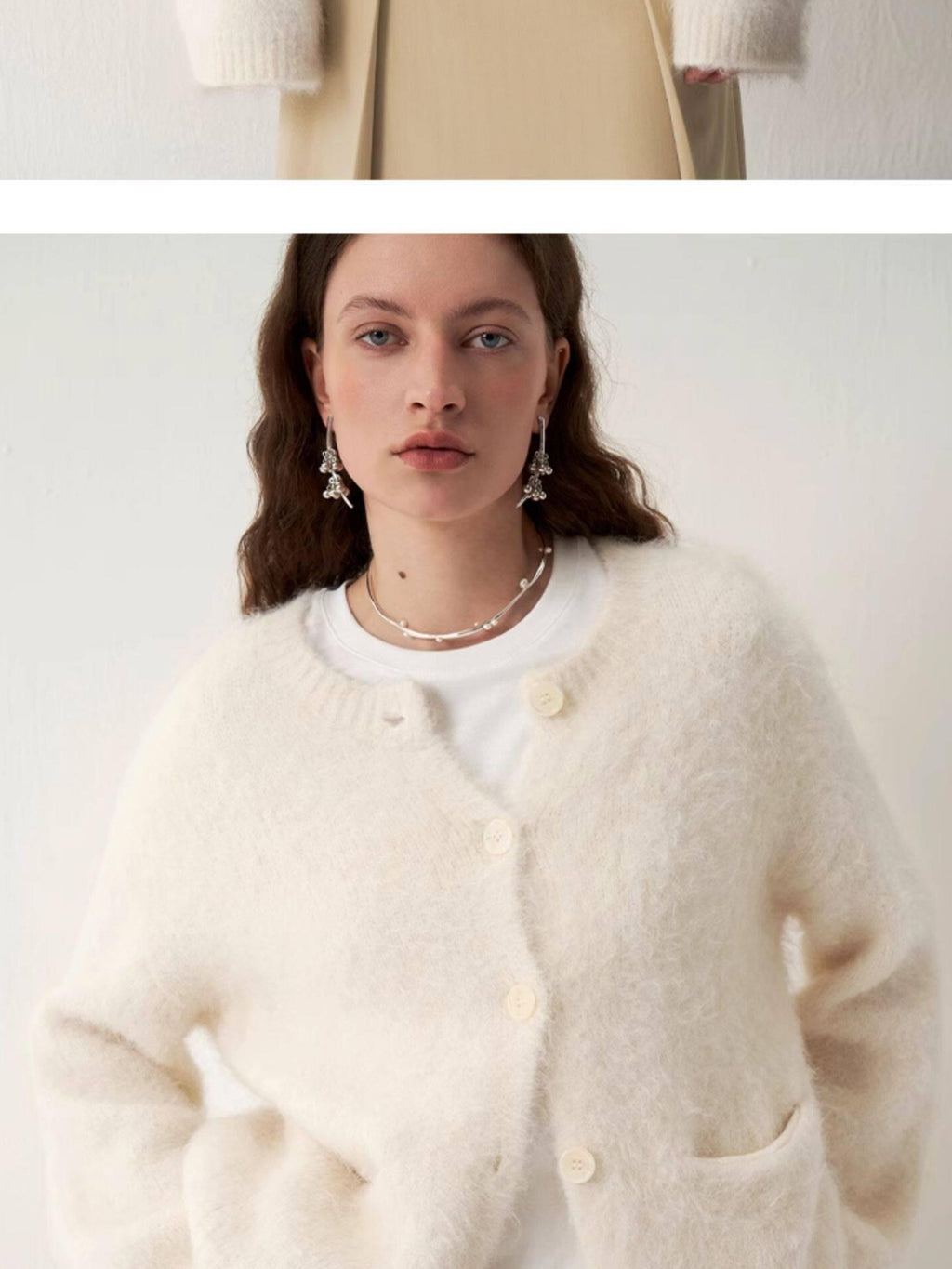 someonesometimes Soft Alpaca Blend Round Neck Open Front Office Ready Knit Pure White Cardigans