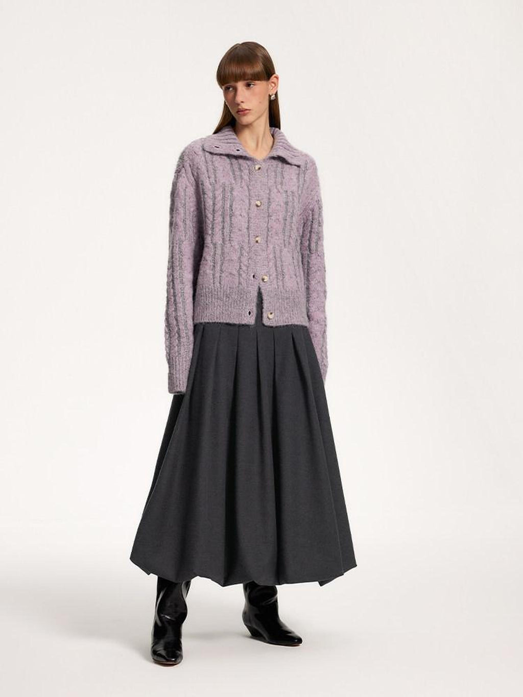 someonesometimes Soft Brushed Polyester Viscose Loose Mid Waist Office Dark Gray Midi Skirts