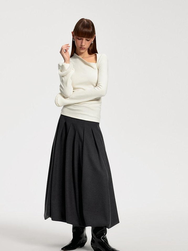 someonesometimes Soft Brushed Polyester Viscose Loose Mid Waist Office Dark Gray Midi Skirts