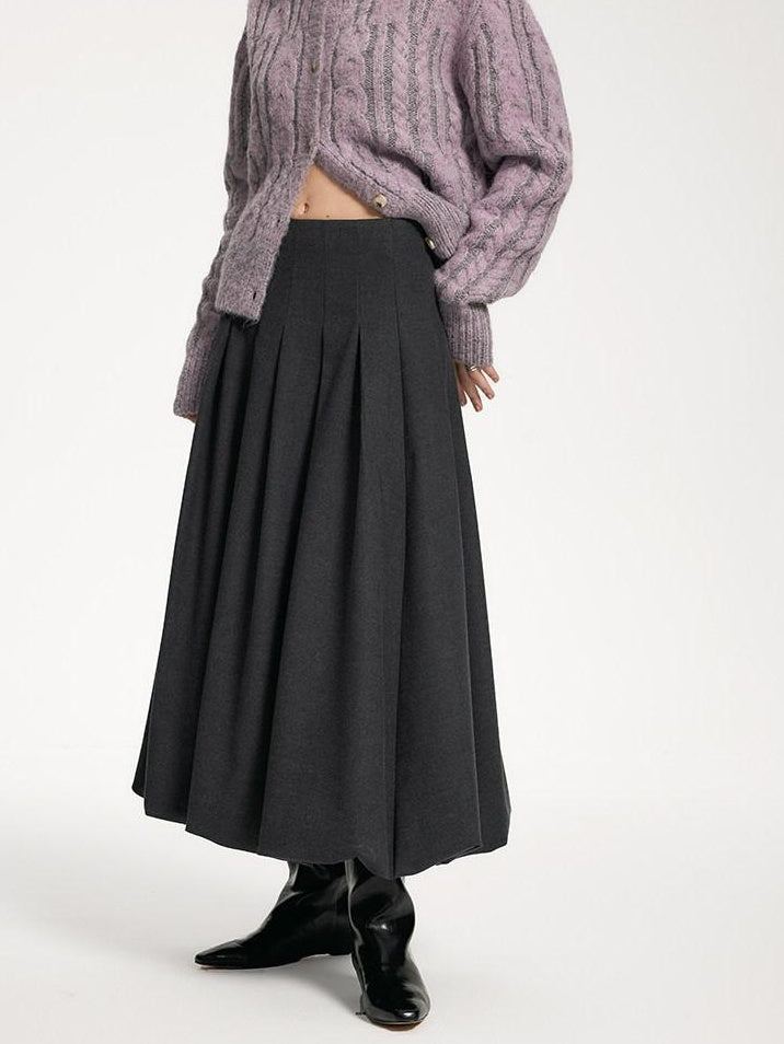 someonesometimes Soft Brushed Polyester Viscose Loose Mid Waist Office Dark Gray Midi Skirts