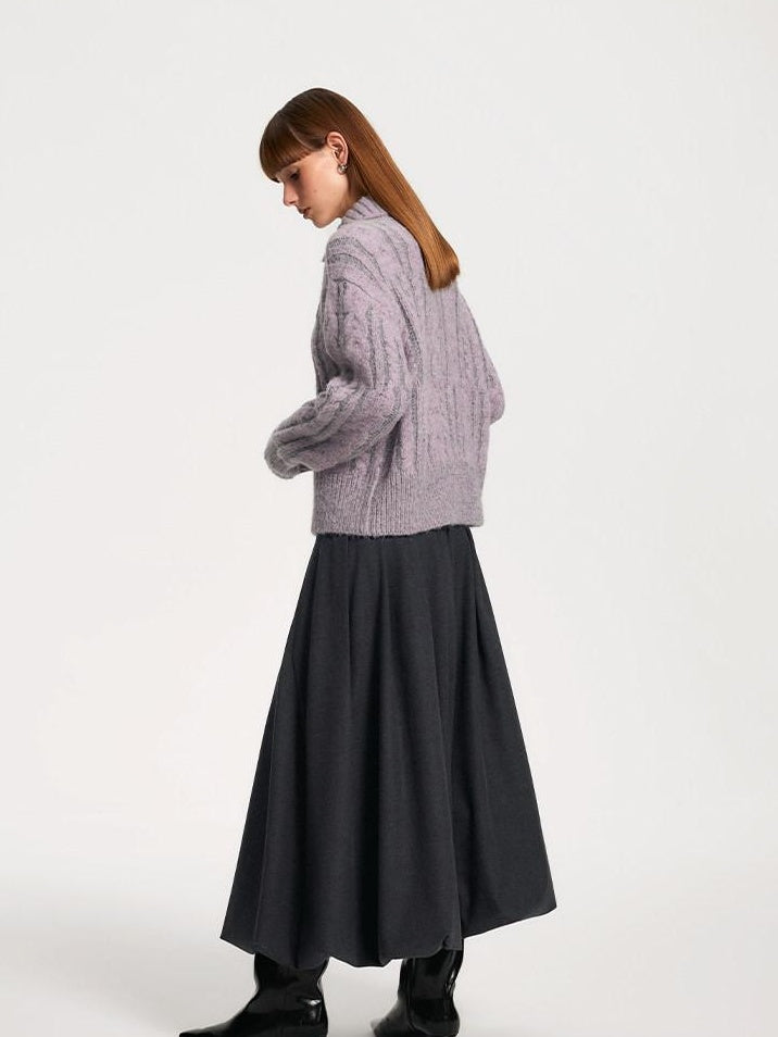 someonesometimes Soft Brushed Polyester Viscose Loose Mid Waist Office Dark Gray Midi Skirts