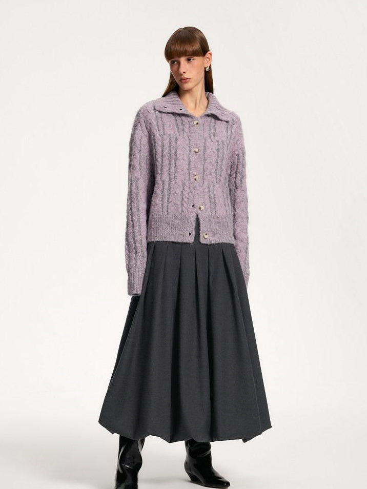 someonesometimes Soft Brushed Polyester Viscose Loose Mid Waist Office Dark Gray Midi Skirts