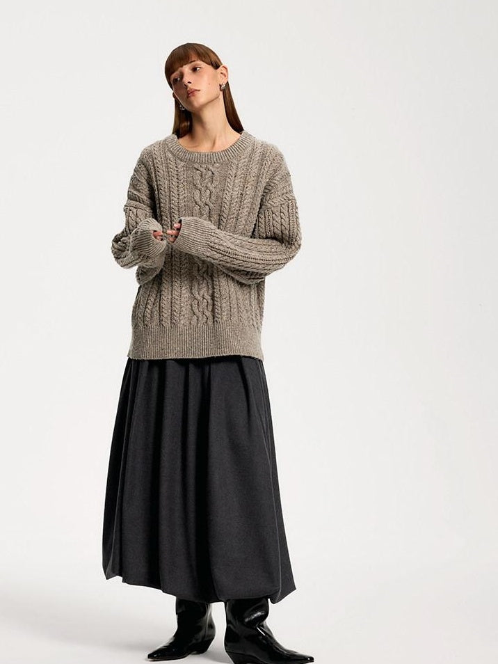someonesometimes Soft Brushed Polyester Viscose Loose Mid Waist Office Dark Gray Midi Skirts