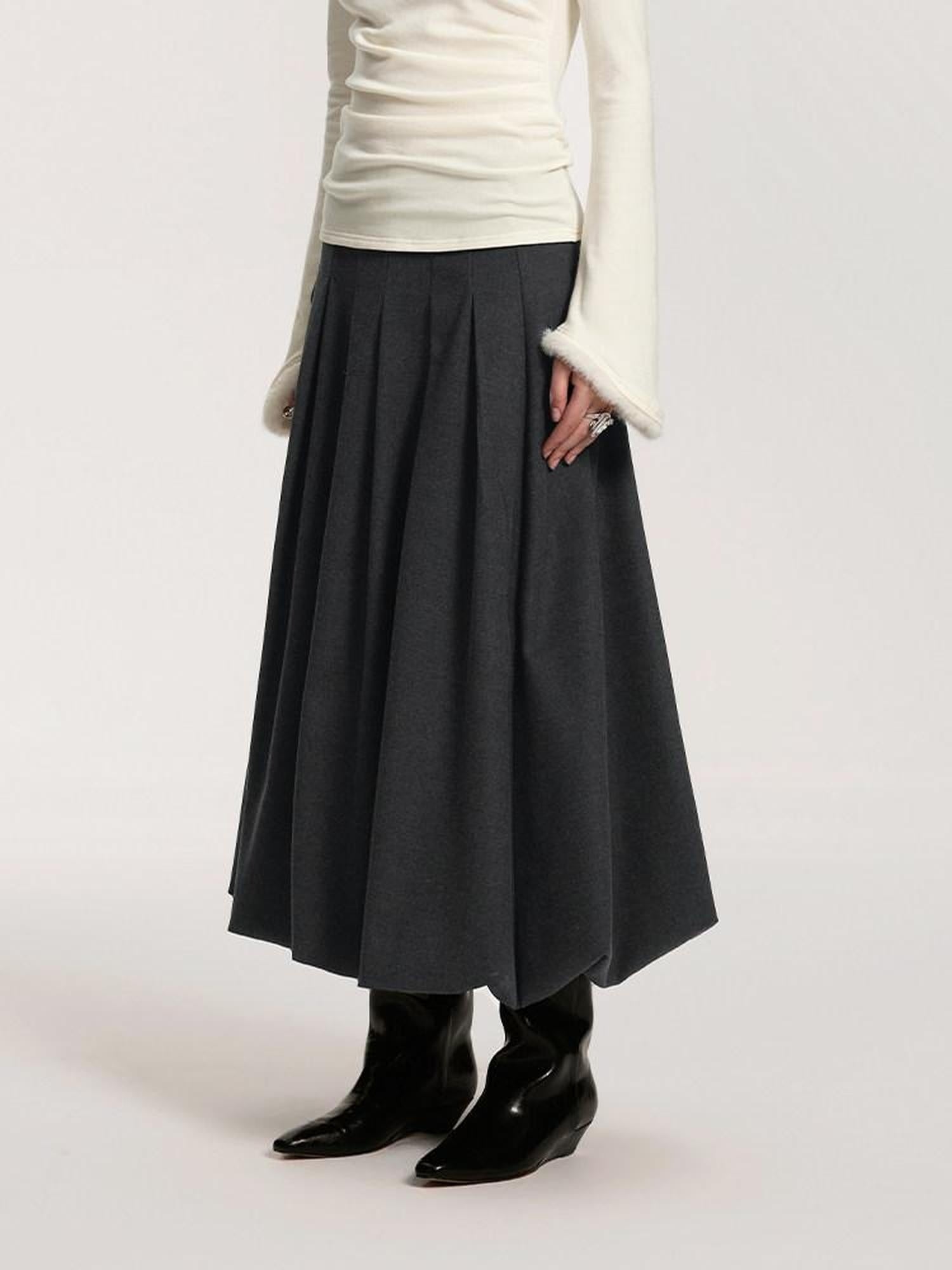 someonesometimes Soft Brushed Polyester Viscose Loose Mid Waist Office Dark Gray Midi Skirts