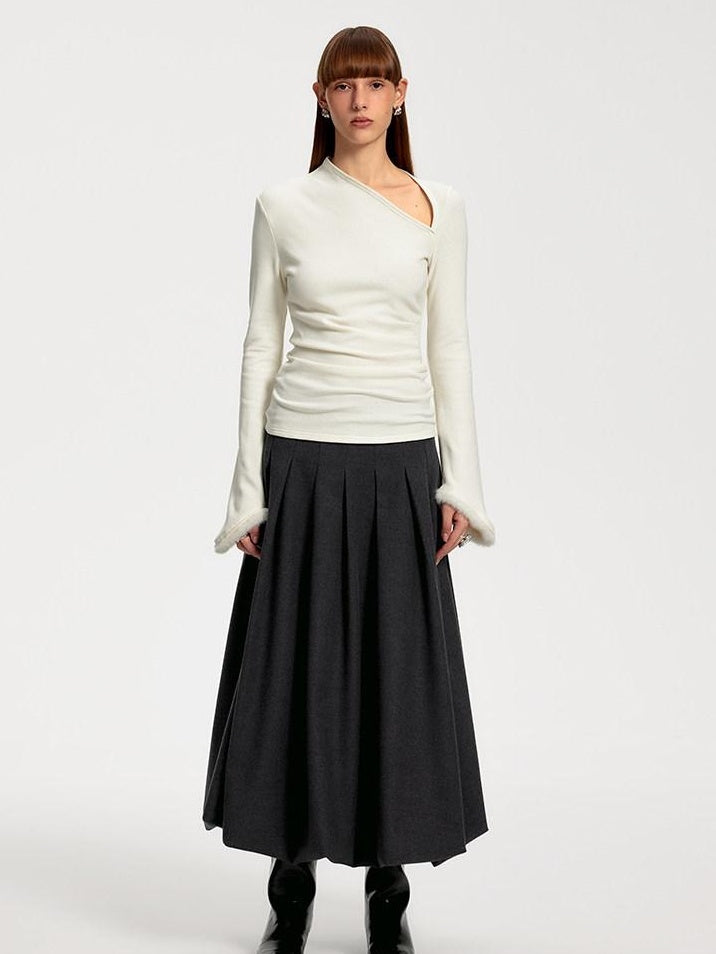 someonesometimes Soft Brushed Polyester Viscose Loose Mid Waist Office Dark Gray Midi Skirts