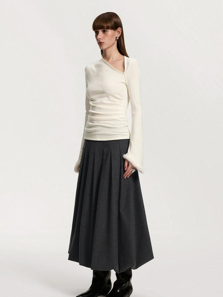 someonesometimes Soft Brushed Polyester Viscose Loose Mid Waist Office Dark Gray Midi Skirts