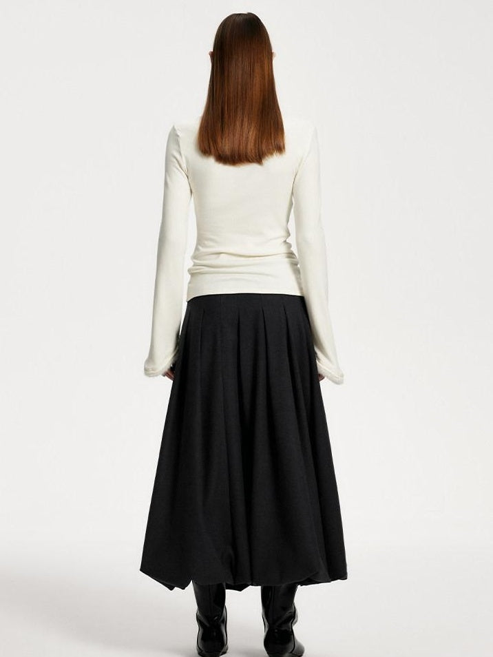 someonesometimes Soft Brushed Polyester Viscose Loose Mid Waist Office Dark Gray Midi Skirts