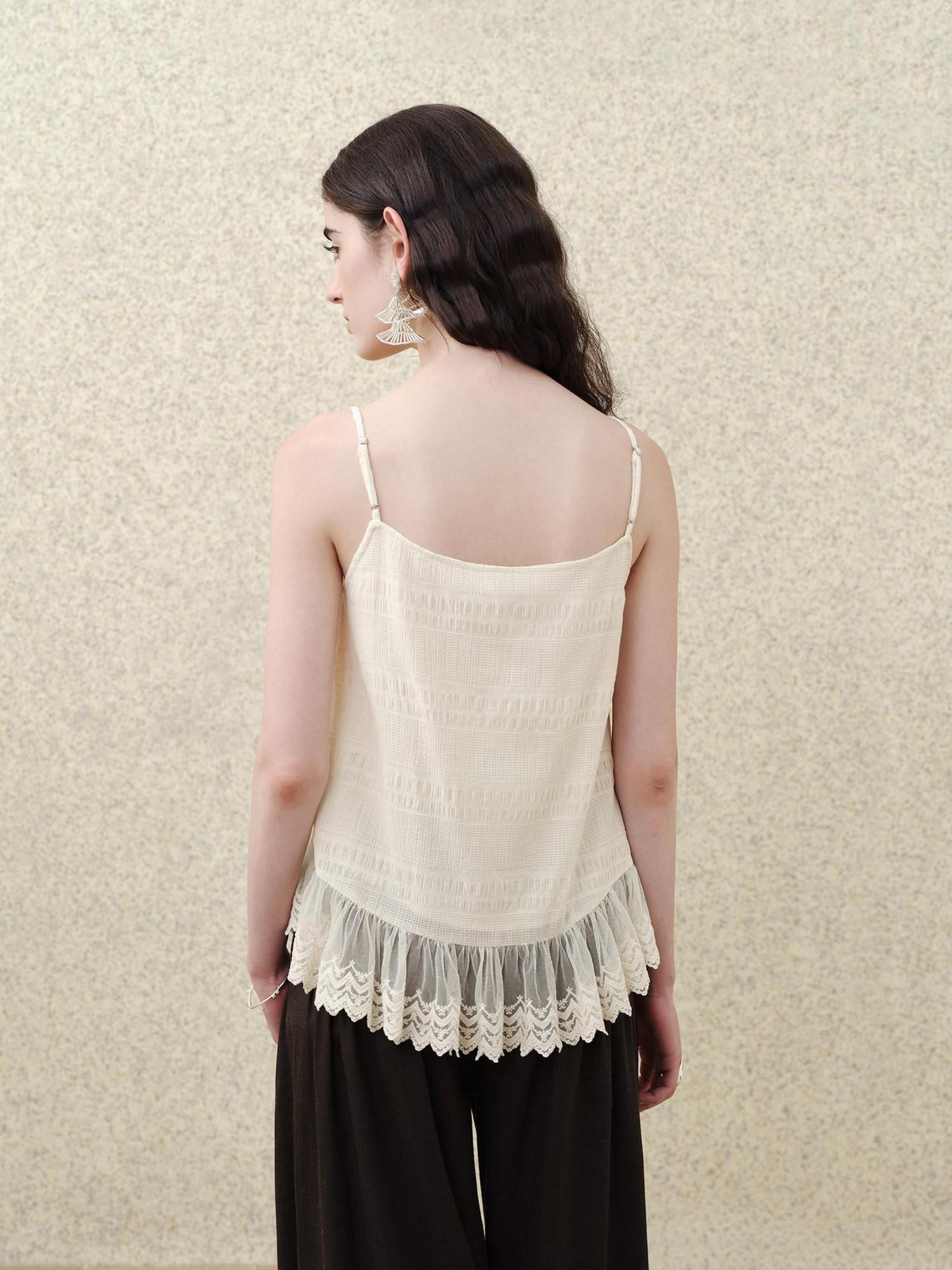 someonesometimes Soft Cotton Blend Built In Padding Loose Mid Length Cream Almond Tank Camisoles