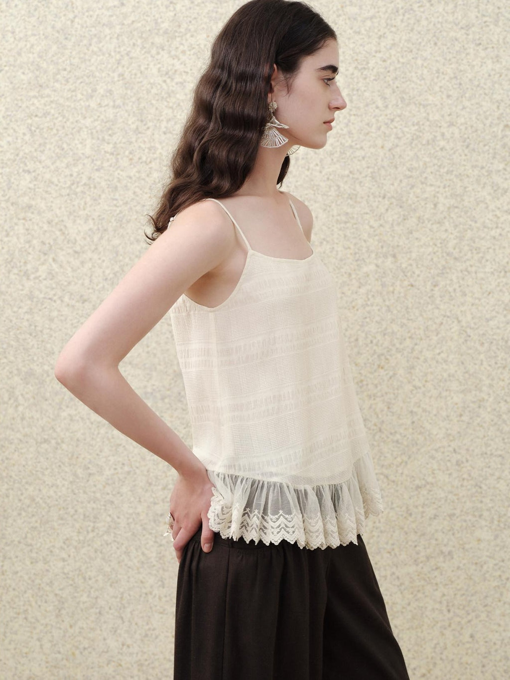 someonesometimes Soft Cotton Blend Built In Padding Loose Mid Length Cream Almond Tank Camisoles