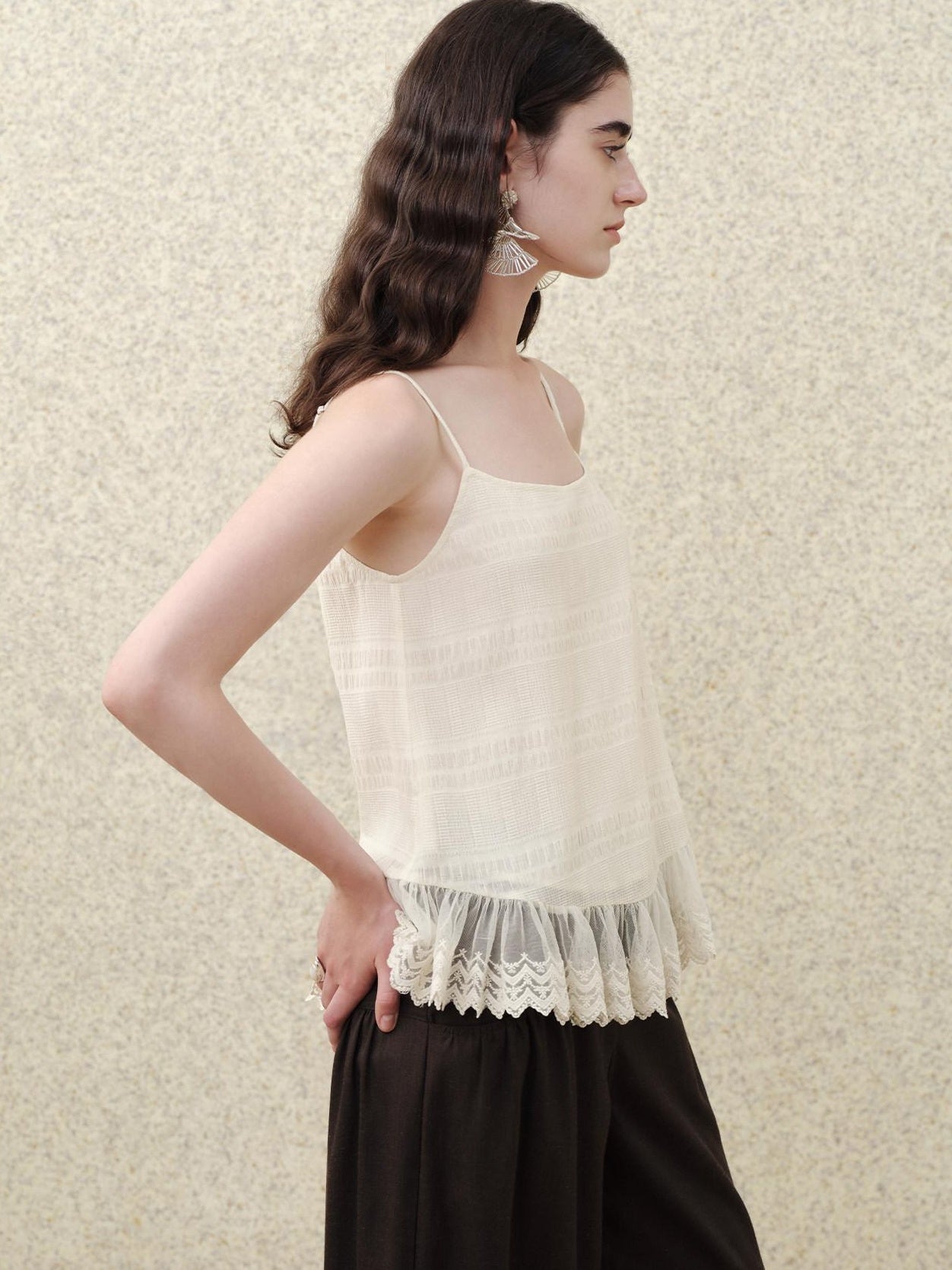 someonesometimes Soft Cotton Blend Built In Padding Loose Mid Length Cream Almond Tank Camisoles
