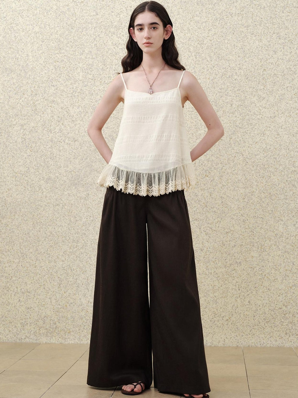 someonesometimes Soft Cotton Blend Built In Padding Loose Mid Length Cream Almond Tank Camisoles