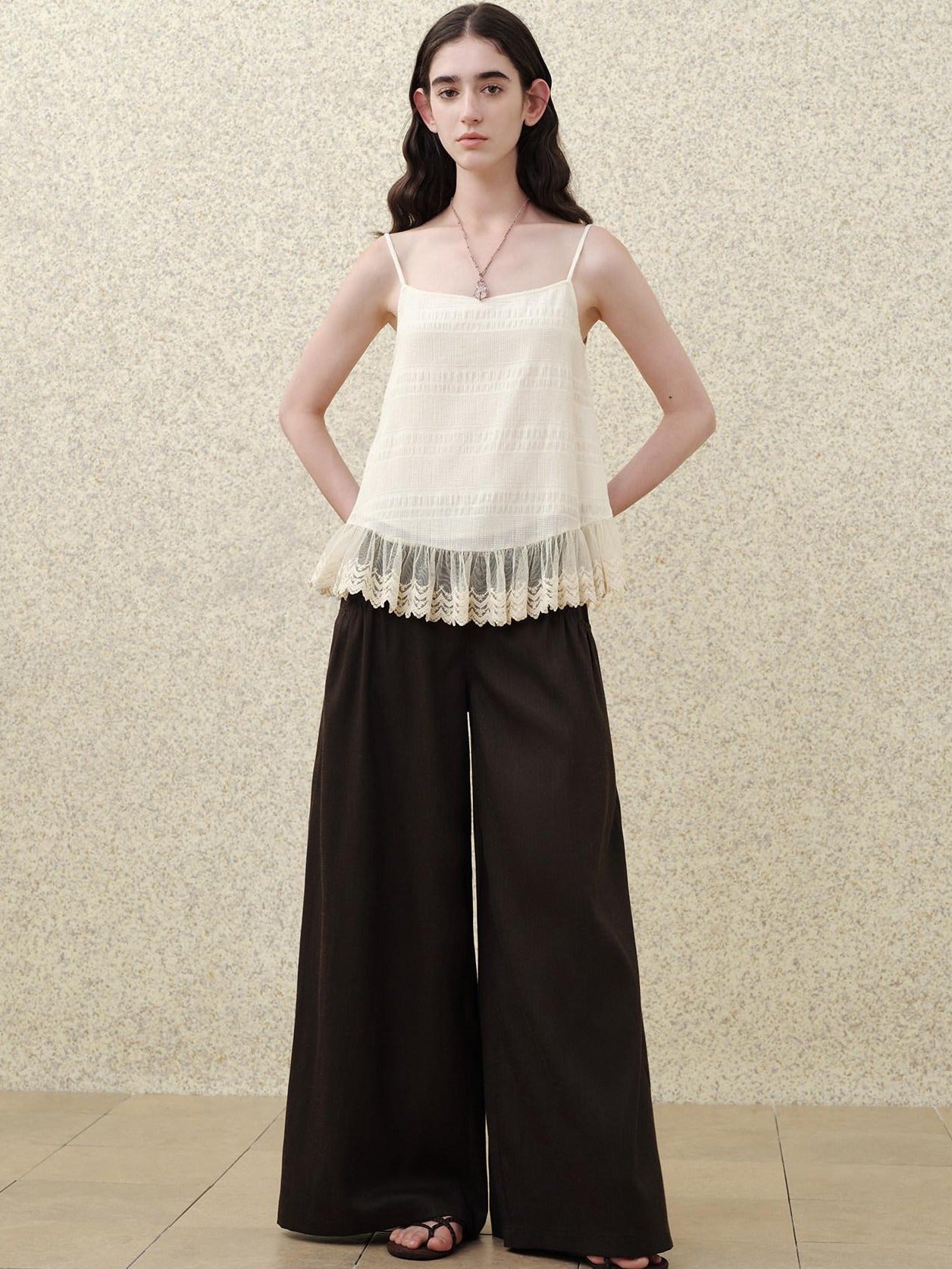 someonesometimes Soft Cotton Blend Built In Padding Loose Mid Length Cream Almond Tank Camisoles