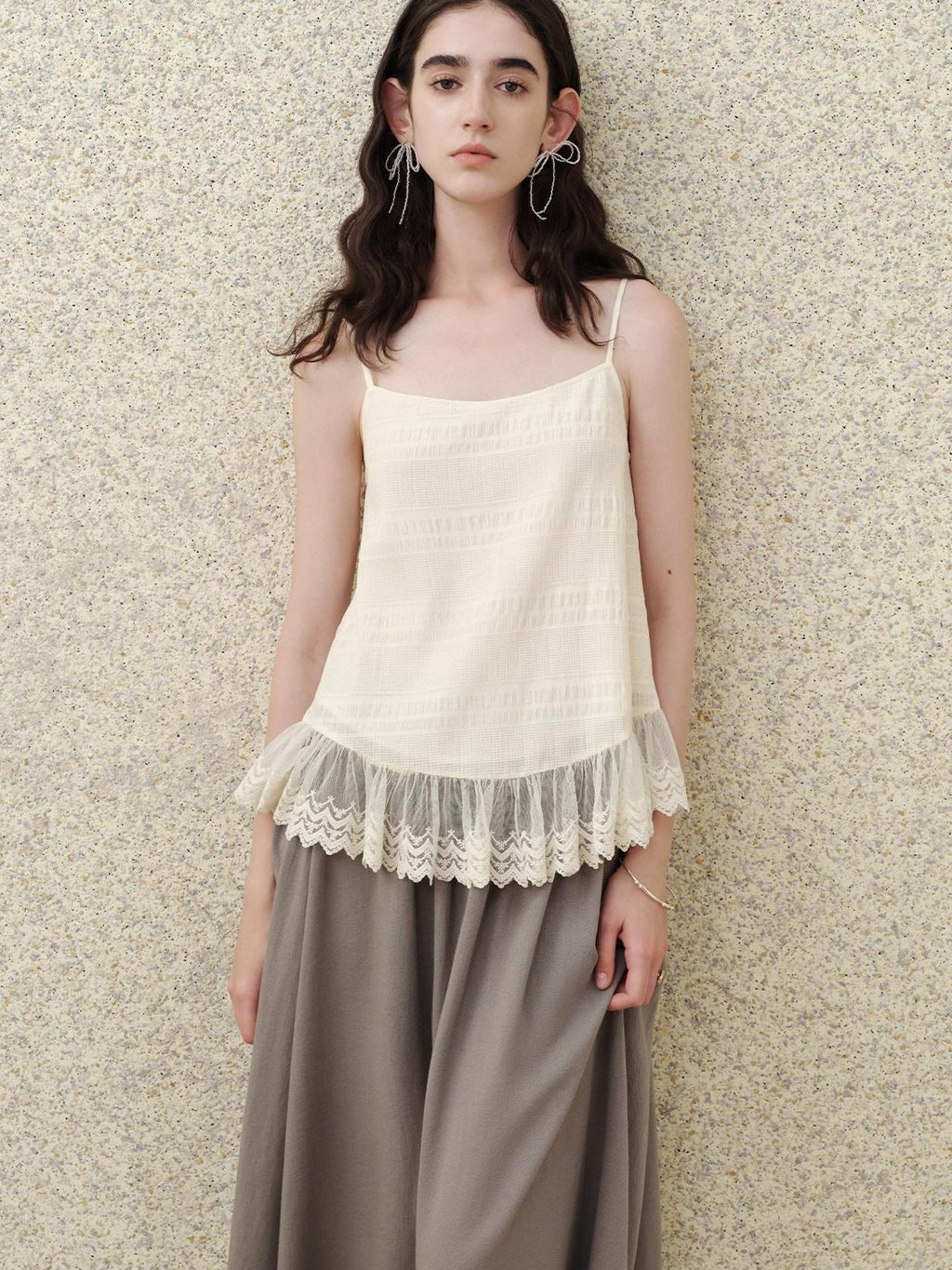 someonesometimes Soft Cotton Blend Built In Padding Loose Mid Length Cream Almond Tank Camisoles