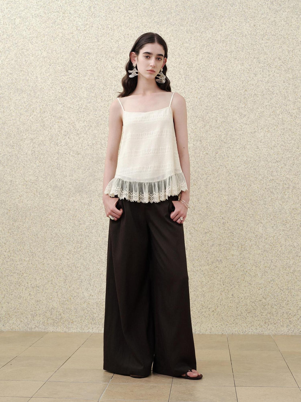 someonesometimes Soft Cotton Blend Built In Padding Loose Mid Length Cream Almond Tank Camisoles