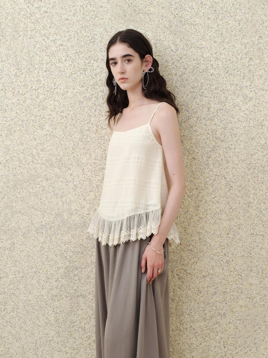 someonesometimes Soft Cotton Blend Built In Padding Loose Mid Length Cream Almond Tank Camisoles