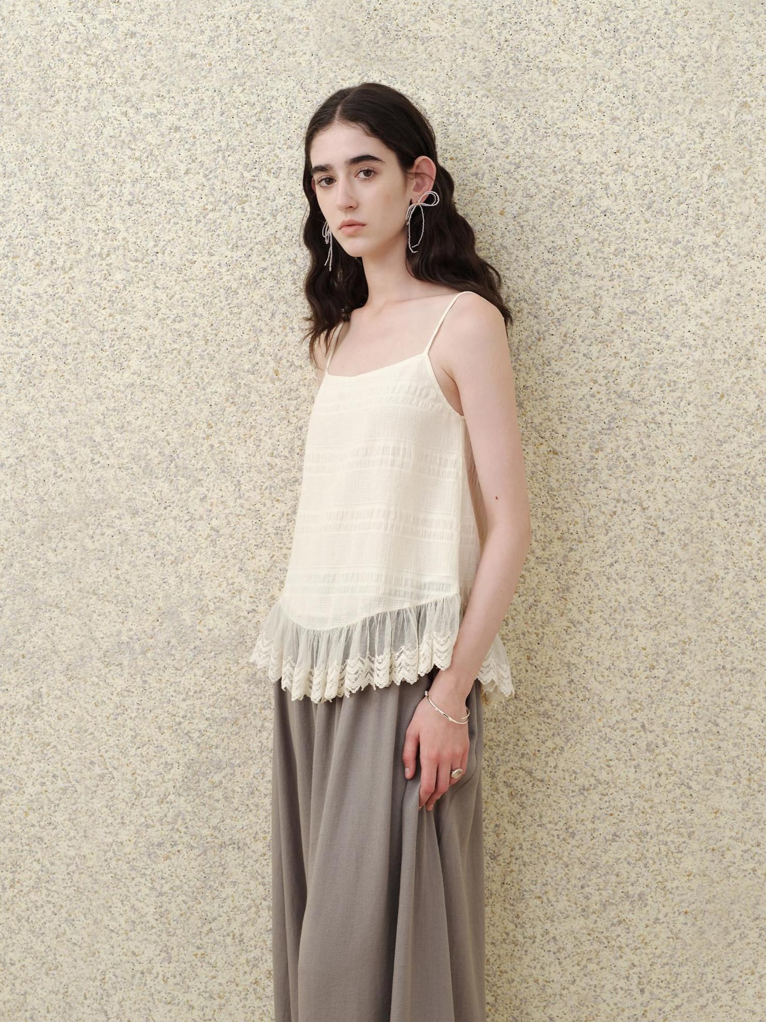 someonesometimes Soft Cotton Blend Built In Padding Loose Mid Length Cream Almond Tank Camisoles