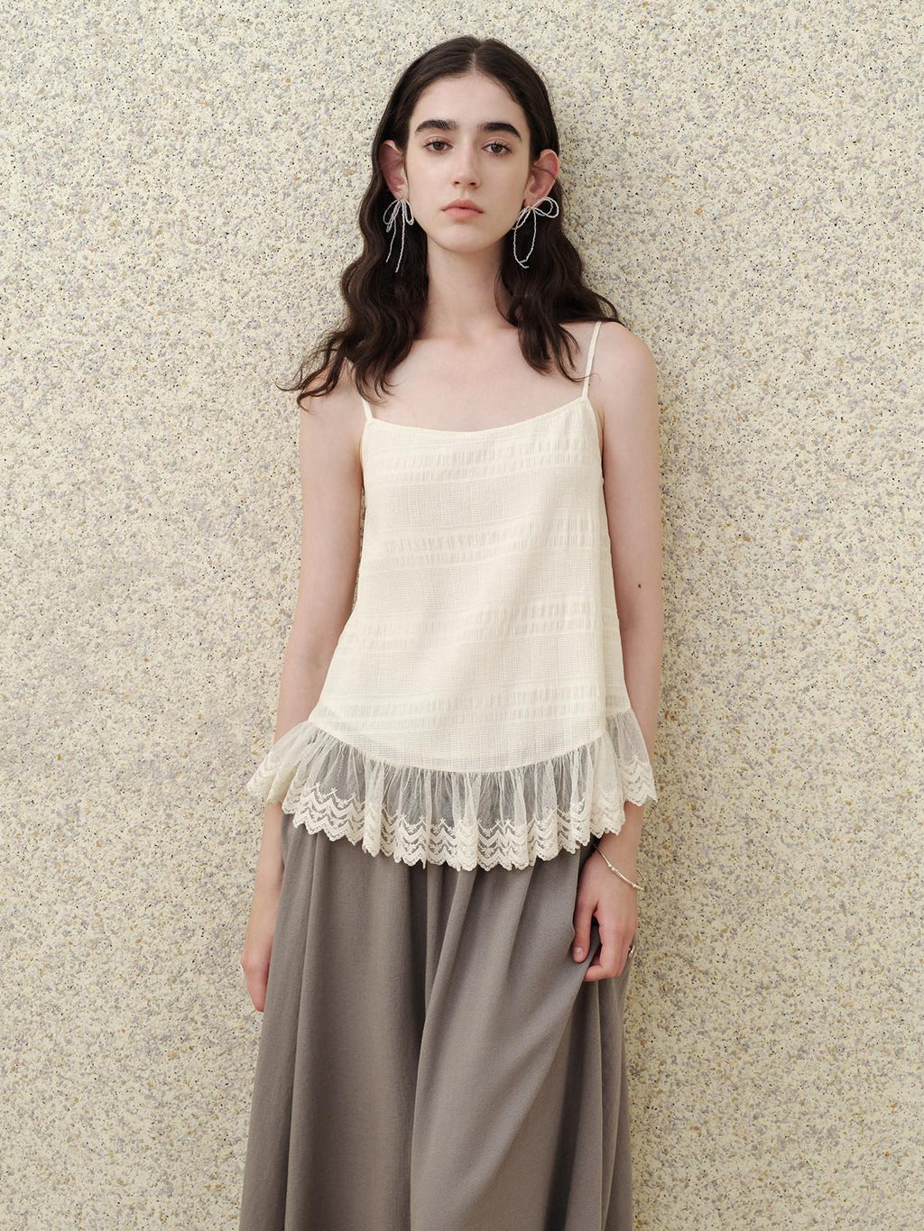 someonesometimes Soft Cotton Blend Built In Padding Loose Mid Length Cream Almond Tank Camisoles