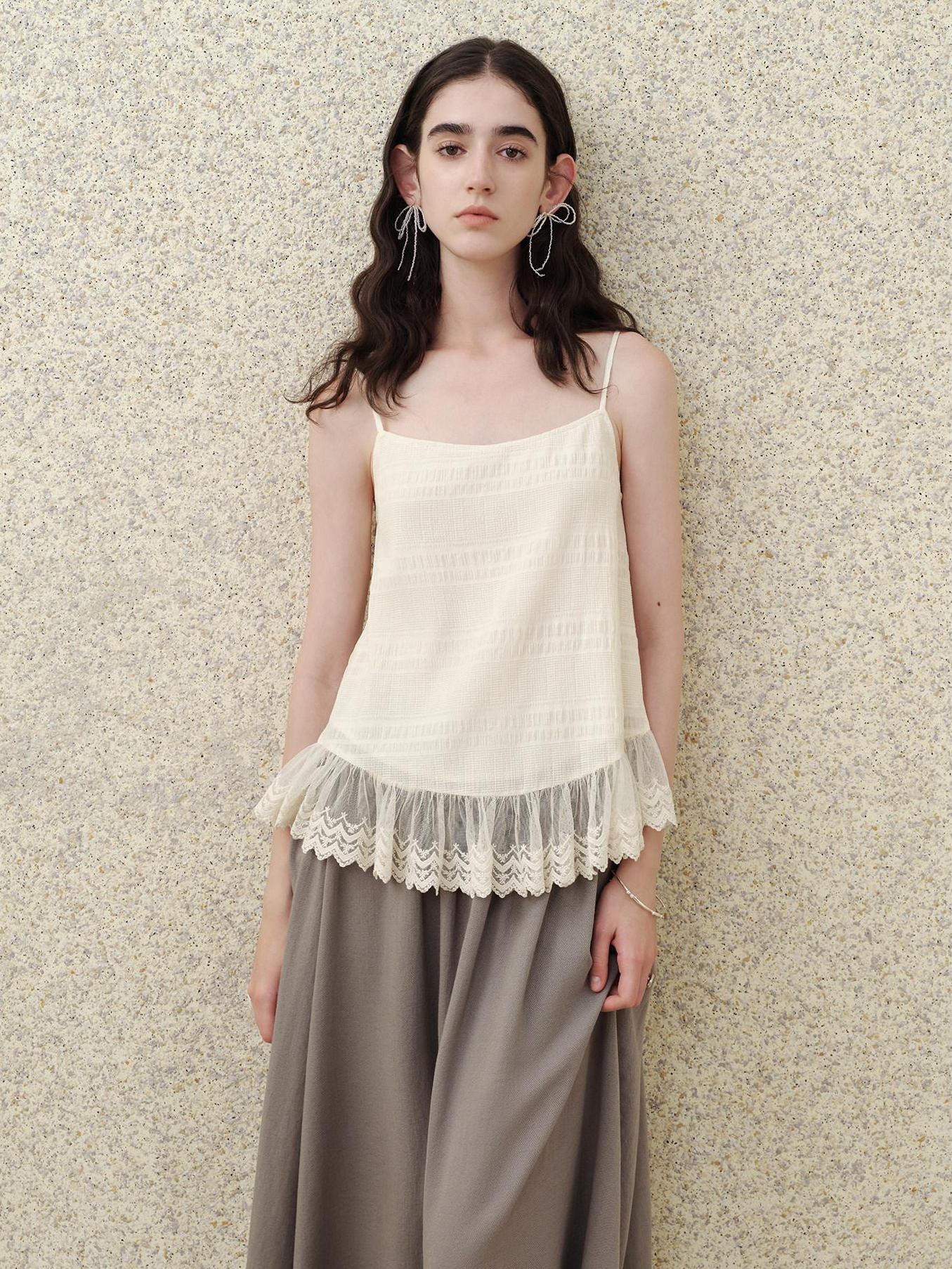 someonesometimes Soft Cotton Blend Built In Padding Loose Mid Length Cream Almond Tank Camisoles