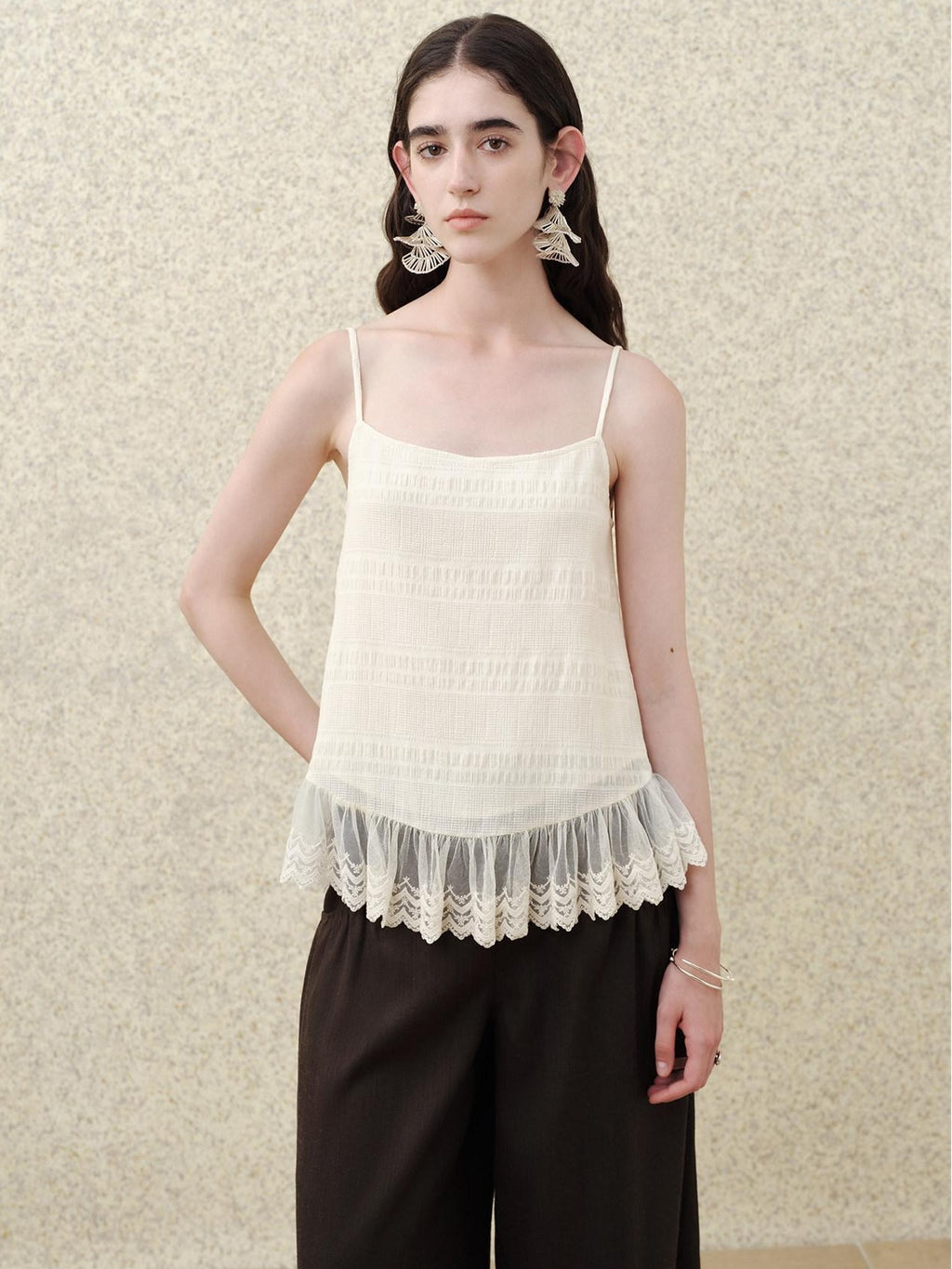 someonesometimes Soft Cotton Blend Built In Padding Loose Mid Length Cream Almond Tank Camisoles