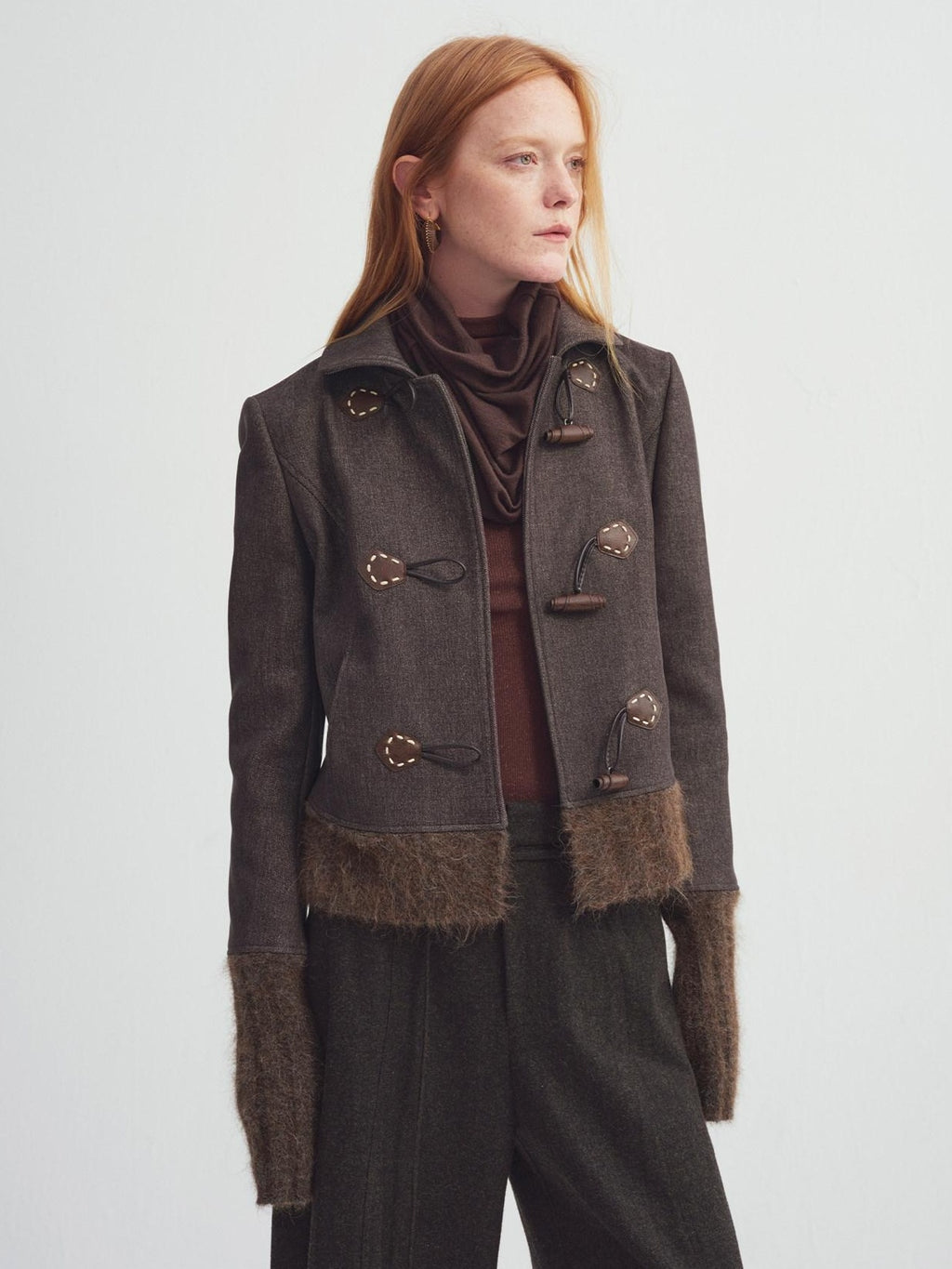 someonesometimes Soft Cotton Blend Casual Slim Short Toggle Closure Women Mist Brown Wool Coats