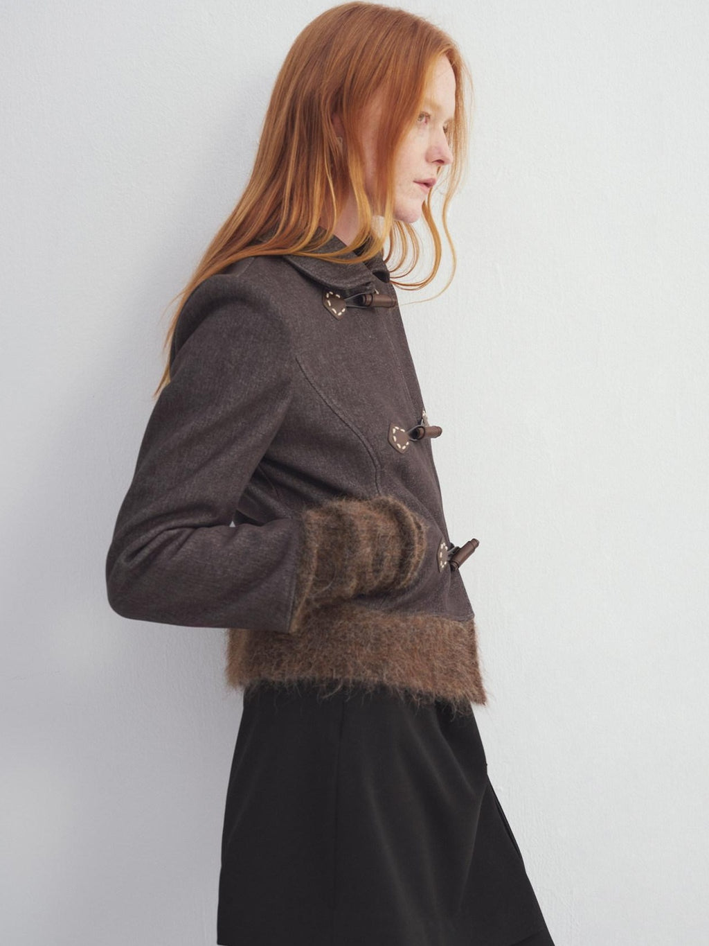 someonesometimes Soft Cotton Blend Casual Slim Short Toggle Closure Women Mist Brown Wool Coats