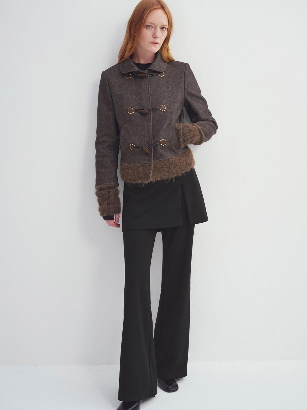 someonesometimes Soft Cotton Blend Casual Slim Short Toggle Closure Women Mist Brown Wool Coats