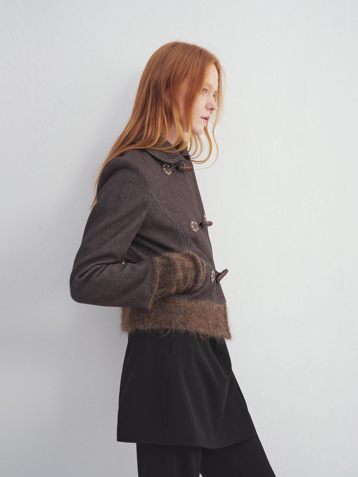 someonesometimes Soft Cotton Blend Casual Slim Short Toggle Closure Women Mist Brown Wool Coats
