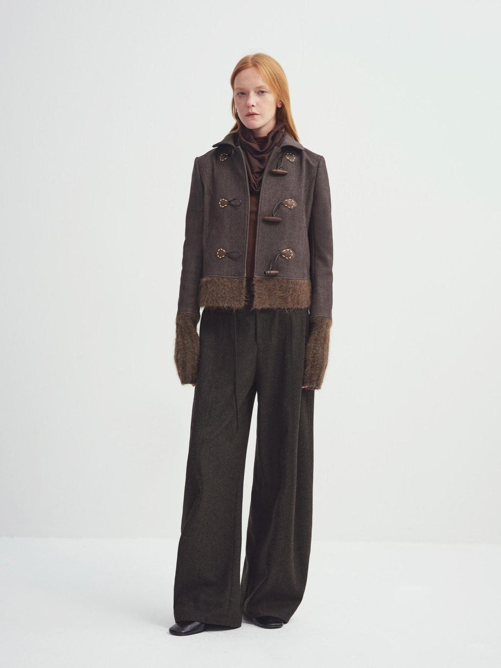 someonesometimes Soft Cotton Blend Casual Slim Short Toggle Closure Women Mist Brown Wool Coats