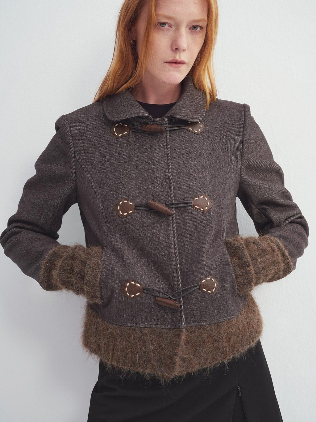someonesometimes Soft Cotton Blend Casual Slim Short Toggle Closure Women Mist Brown Wool Coats