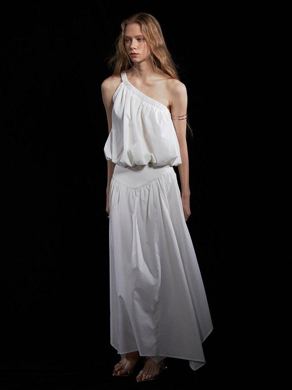 someonesometimes Soft Cotton One Shoulder Crop Ages 18 25 Milk White Matching Top & Skirt Sets