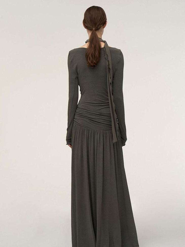 someonesometimes Soft Knit Long Sleeve Cowl Neck Cream Tea Dress Office Workwear Maxi Dresses