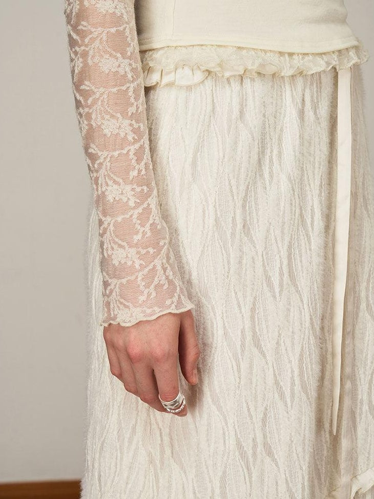 someonesometimes Soft Knit Office Mock Neck Long Sleeve Cream Solid Top & Skirt Sets