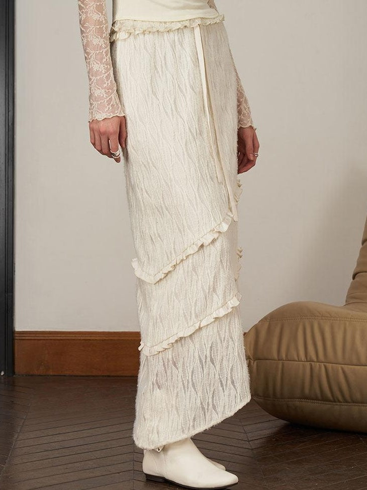 someonesometimes Soft Knit Office Mock Neck Long Sleeve Cream Solid Top & Skirt Sets