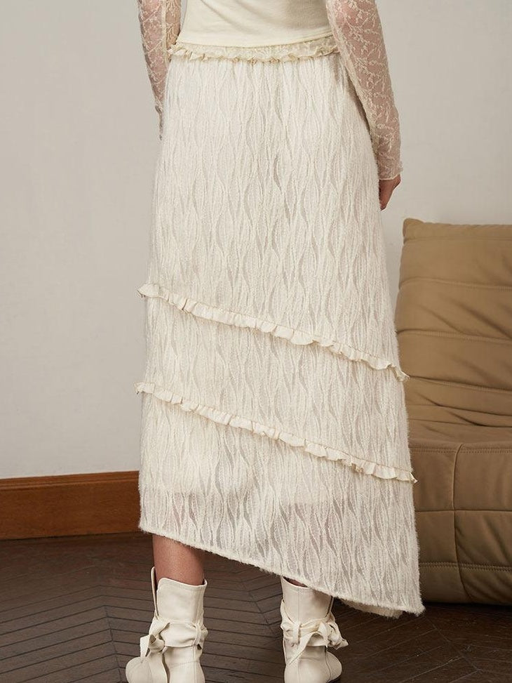 someonesometimes Soft Knit Office Mock Neck Long Sleeve Cream Solid Top & Skirt Sets