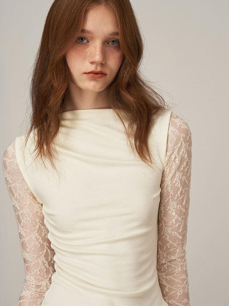 someonesometimes Soft Knit Office Mock Neck Long Sleeve Cream Solid Top & Skirt Sets