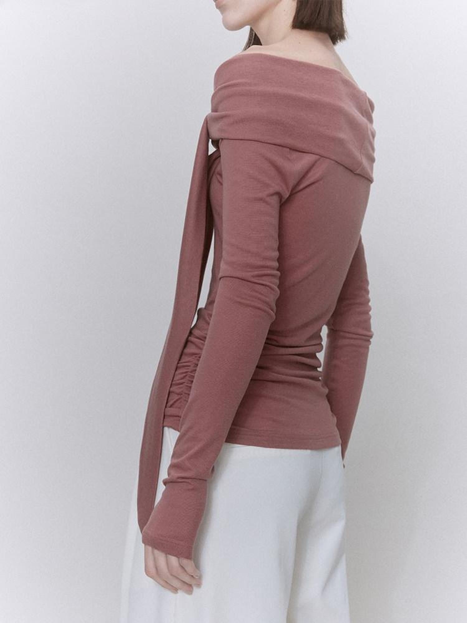 someonesometimes Soft Lyocell Wool Blend Office Commuter Women Cherry Pink Long Sleeve T-Shirts