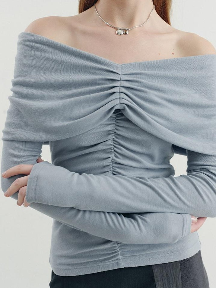 someonesometimes Soft Mist Blue Viscose Blend Slim Fit Round Neck Women Long Sleeve T-Shirts