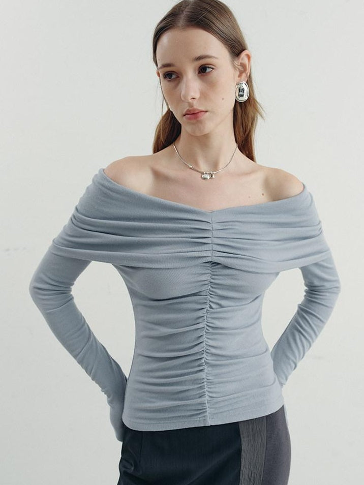 someonesometimes Soft Mist Blue Viscose Blend Slim Fit Round Neck Women Long Sleeve T-Shirts