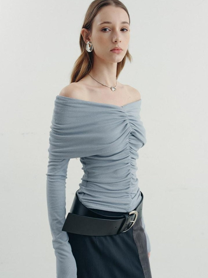 someonesometimes Soft Mist Blue Viscose Blend Slim Fit Round Neck Women Long Sleeve T-Shirts
