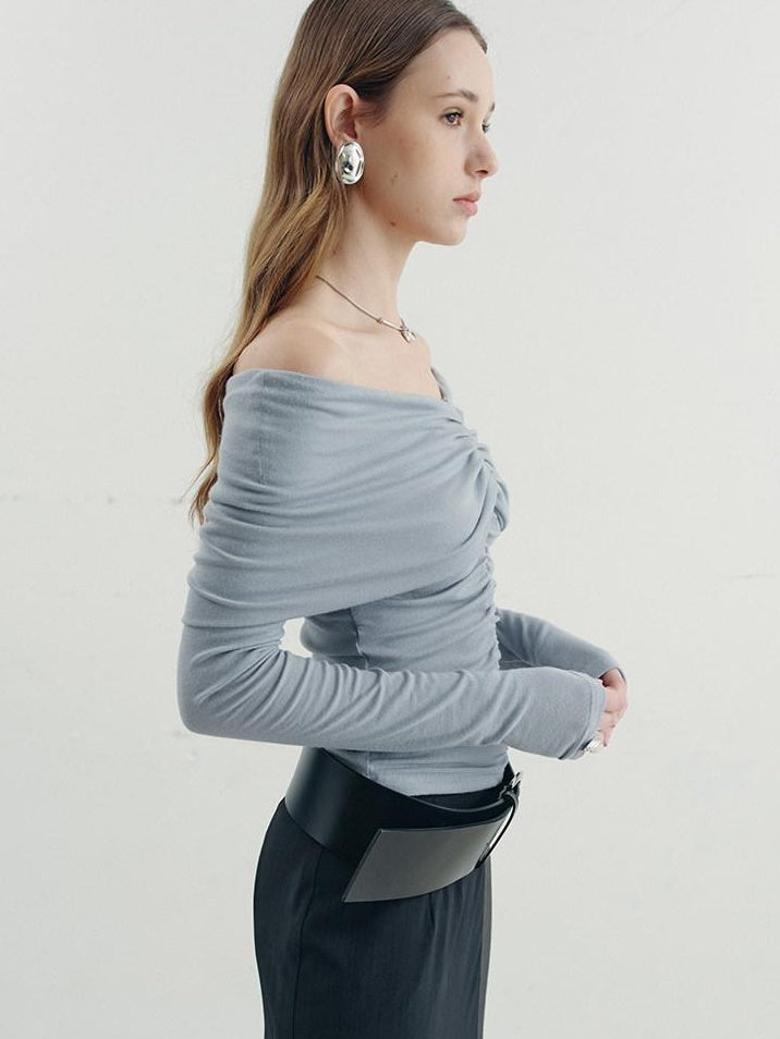 someonesometimes Soft Mist Blue Viscose Blend Slim Fit Round Neck Women Long Sleeve T-Shirts