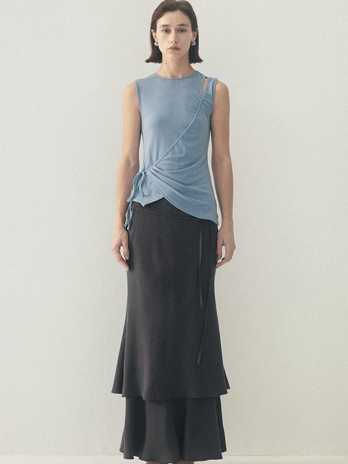 someonesometimes Soft Modal Tencel Minimal Office Double Fishtail Low Waist Women Maxi Skirts