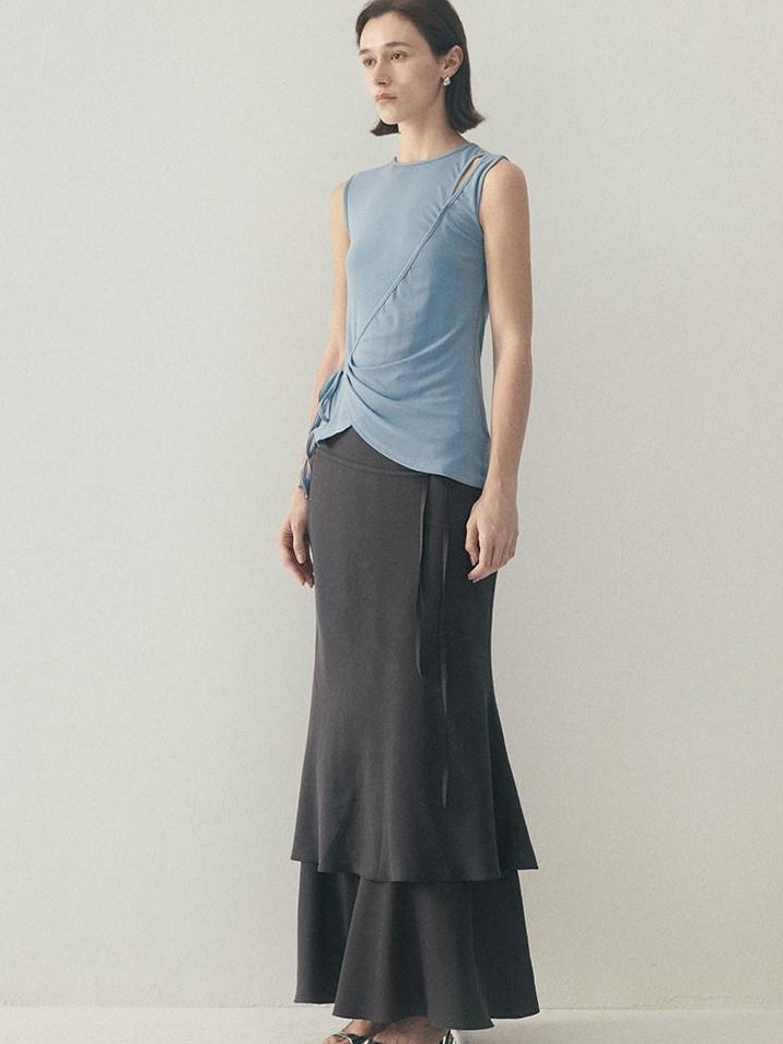 someonesometimes Soft Modal Tencel Minimal Office Double Fishtail Low Waist Women Maxi Skirts