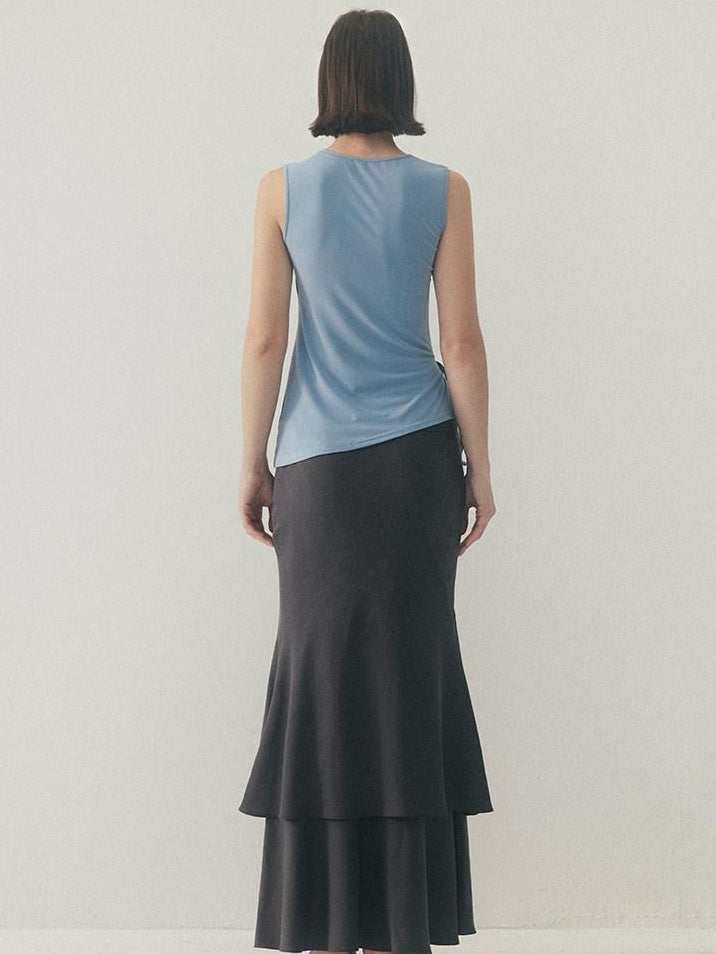 someonesometimes Soft Modal Tencel Minimal Office Double Fishtail Low Waist Women Maxi Skirts