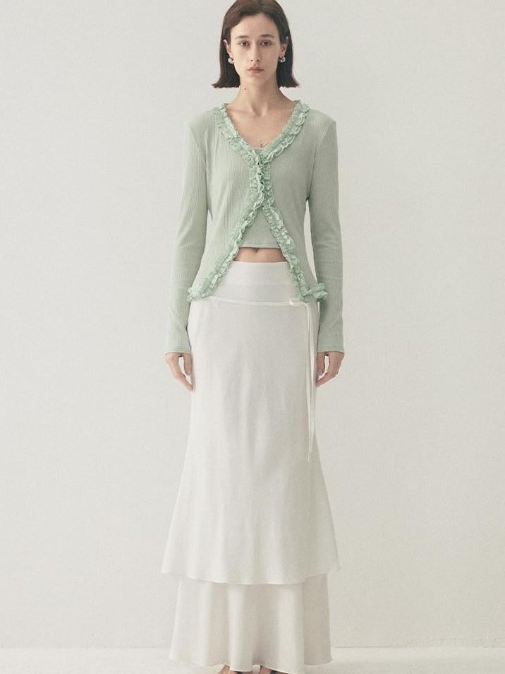 someonesometimes Soft Modal Tencel Minimal Office Double Fishtail Low Waist Women Maxi Skirts