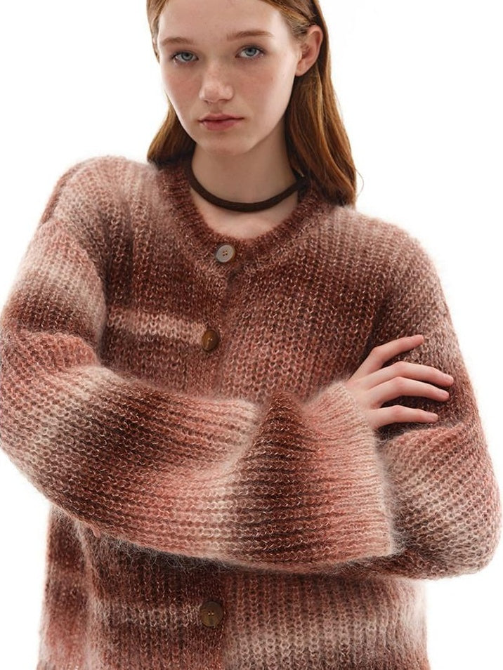 someonesometimes Soft Mohair Blend Character Buttoned Loose Fit Literary Commuter Women Cardigans