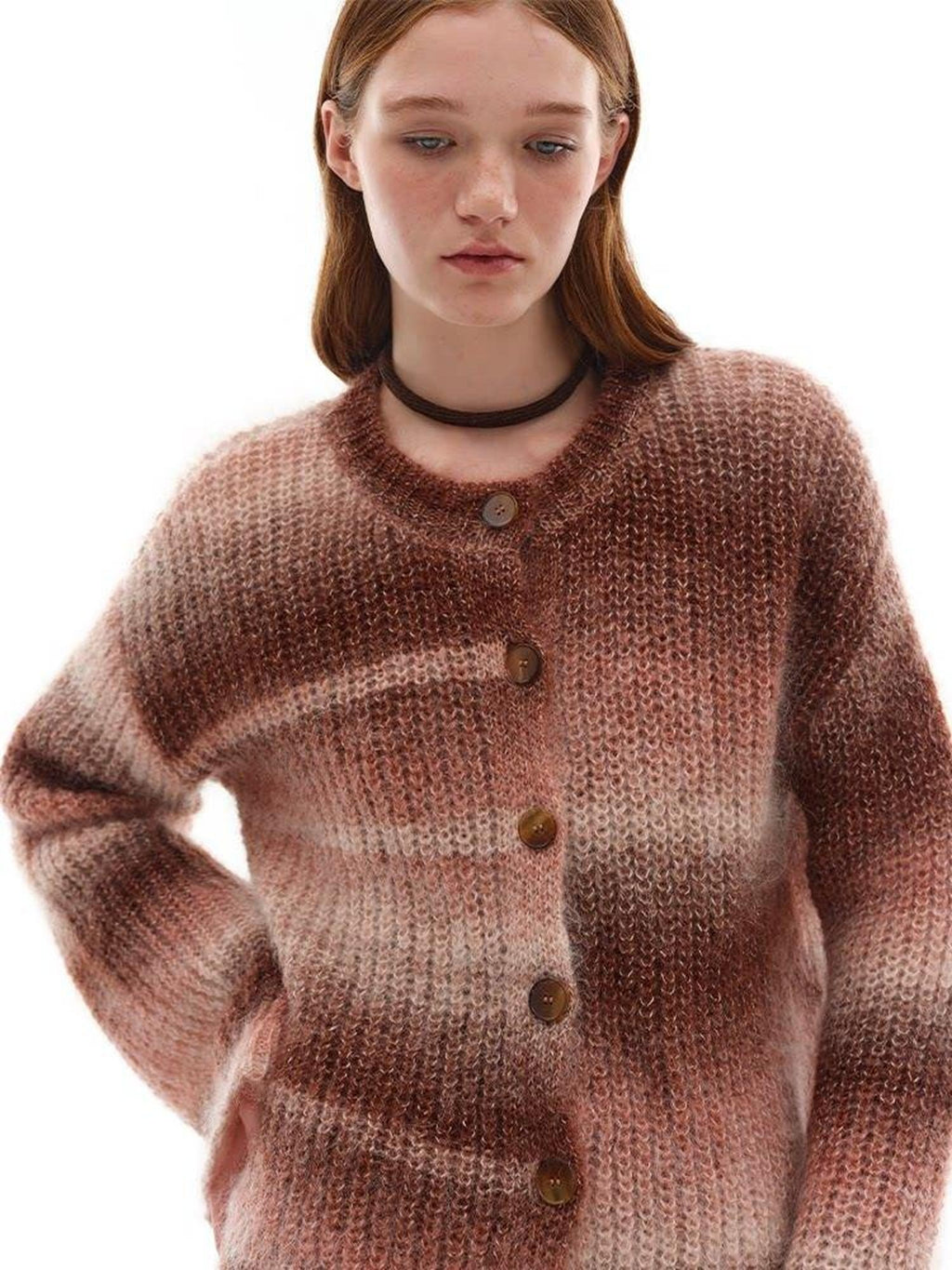 someonesometimes Soft Mohair Blend Character Buttoned Loose Fit Literary Commuter Women Cardigans