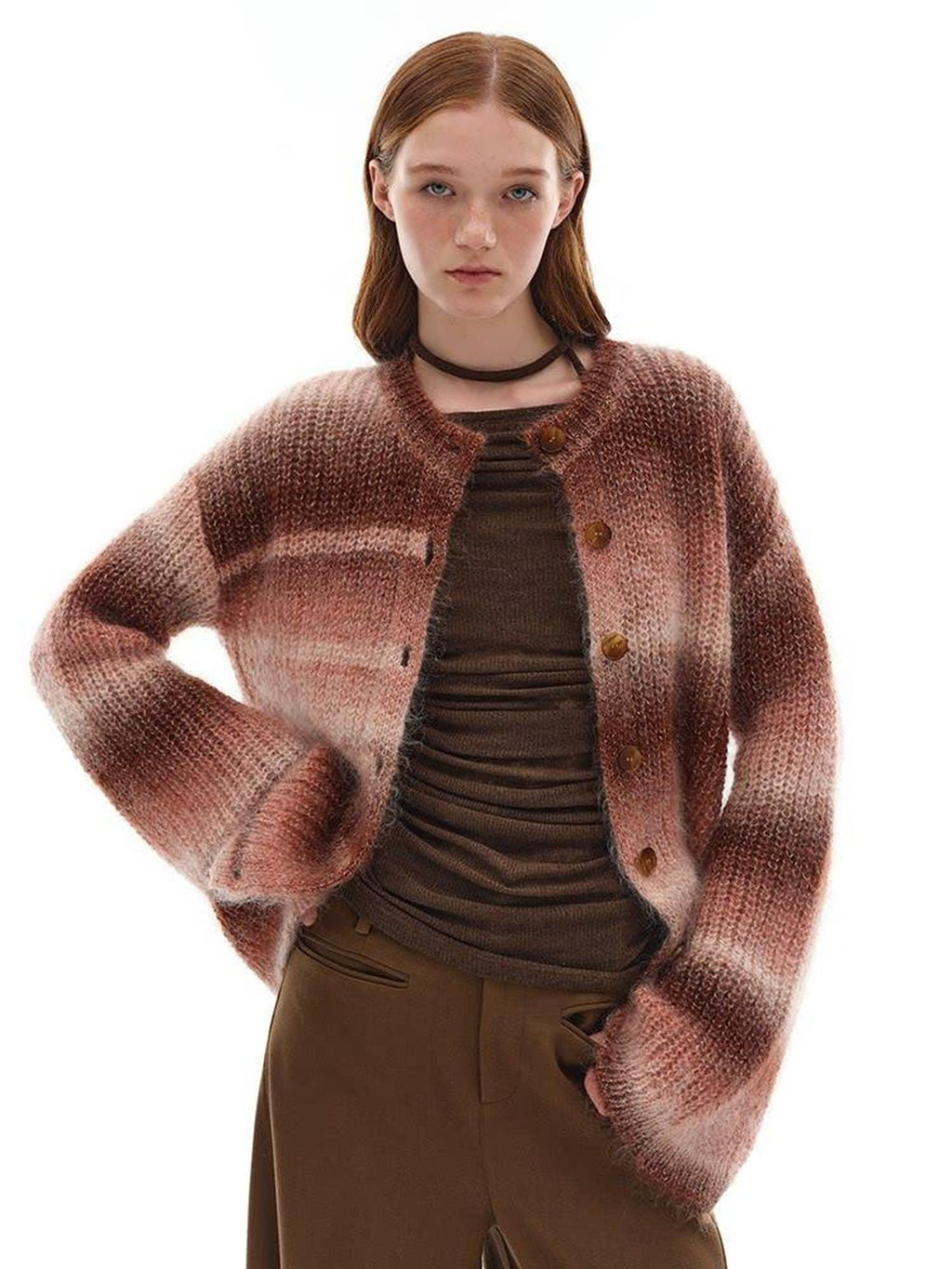 someonesometimes Soft Mohair Blend Character Buttoned Loose Fit Literary Commuter Women Cardigans
