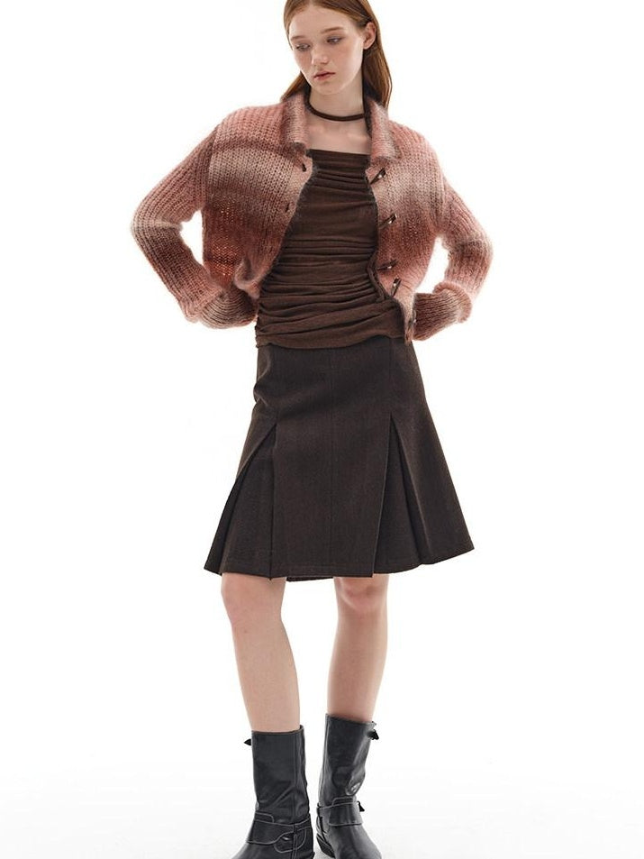 someonesometimes Soft Mohair Blend Lapel Collar Button Front Women Pink Brown Gradient Cardigans