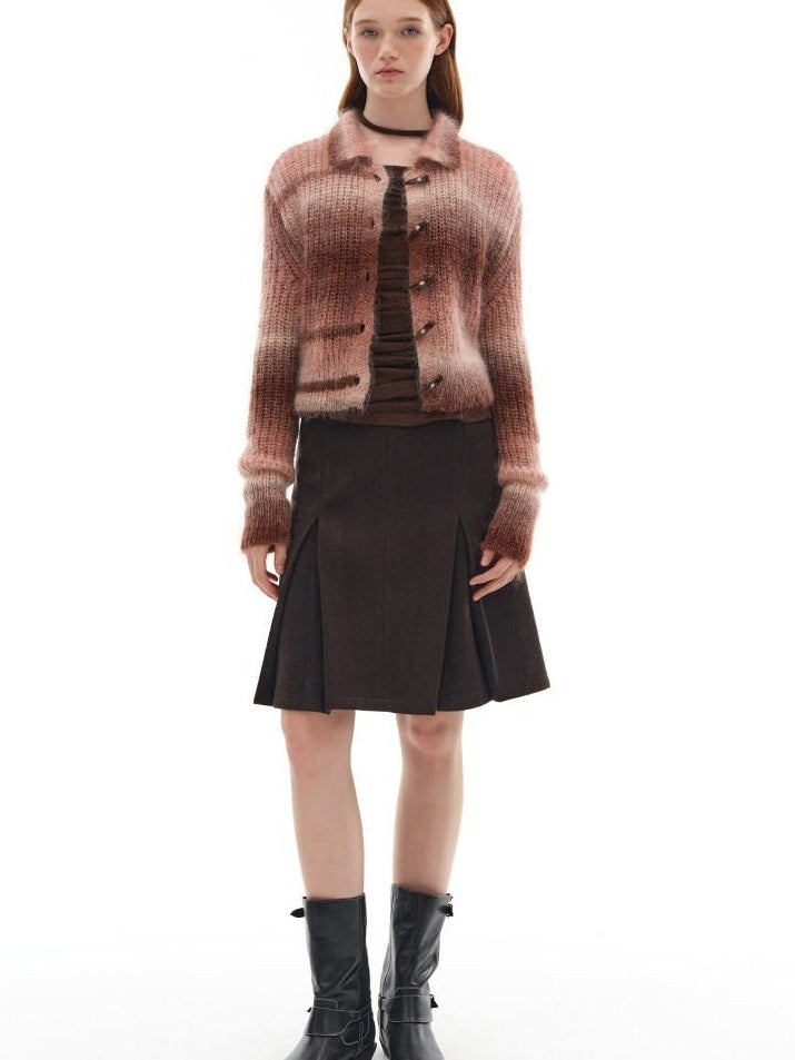 someonesometimes Soft Mohair Blend Lapel Collar Button Front Women Pink Brown Gradient Cardigans