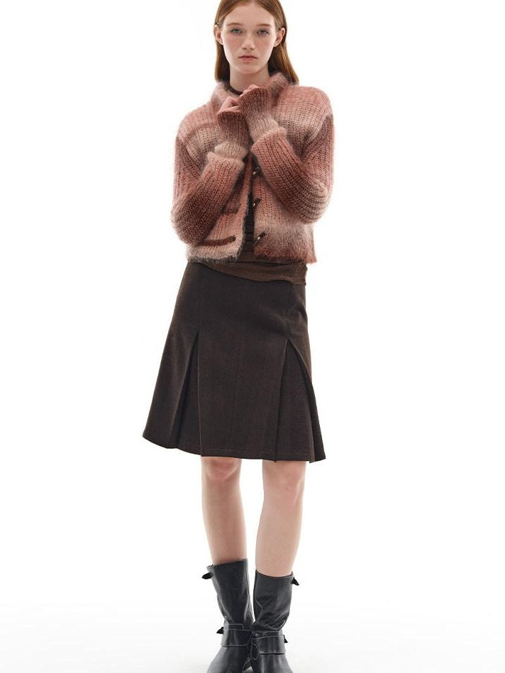 someonesometimes Soft Mohair Blend Lapel Collar Button Front Women Pink Brown Gradient Cardigans